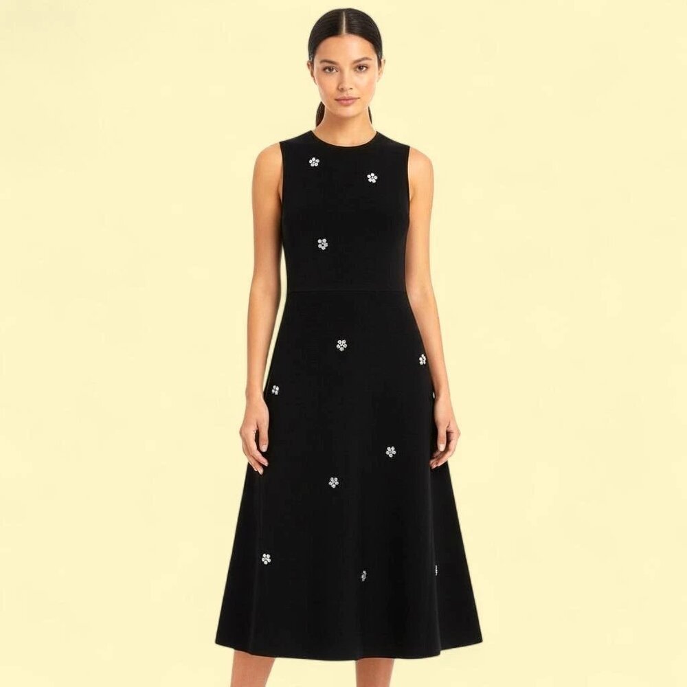 Free Assembly XS Midi Sweater Dress Black Sleeveless Beaded Crystal Knit Party